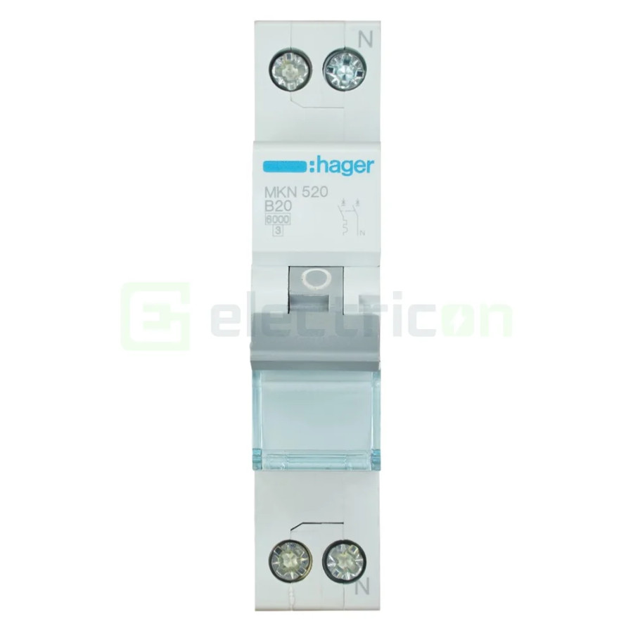 MCB - Siguranță automată - disjunctor - curba B 20A 6kA 1P+N 1M Hager MKN520