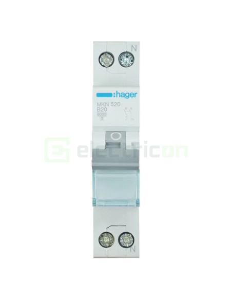 MCB - Siguranță automată - disjunctor - curba B 20A 6kA 1P+N 1M Hager MKN520