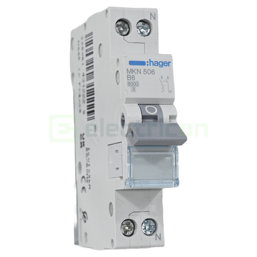 MCB - Siguranță automată - disjunctor - curba B 6A 6kA 1P+N 1M Hager MKN506