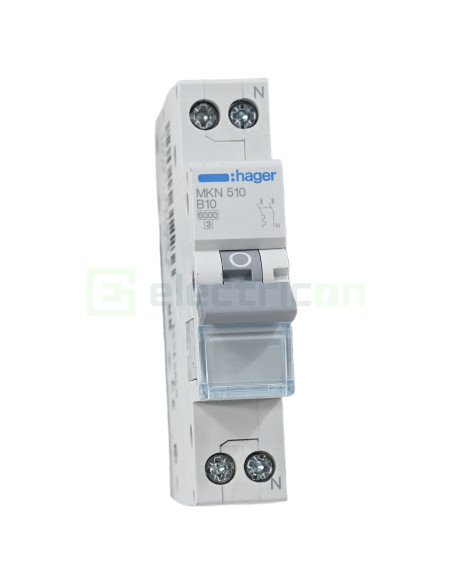 MCB - Siguranță automată - disjunctor - curba B 10A 6kA 1P+N 1M Hager MKN510
