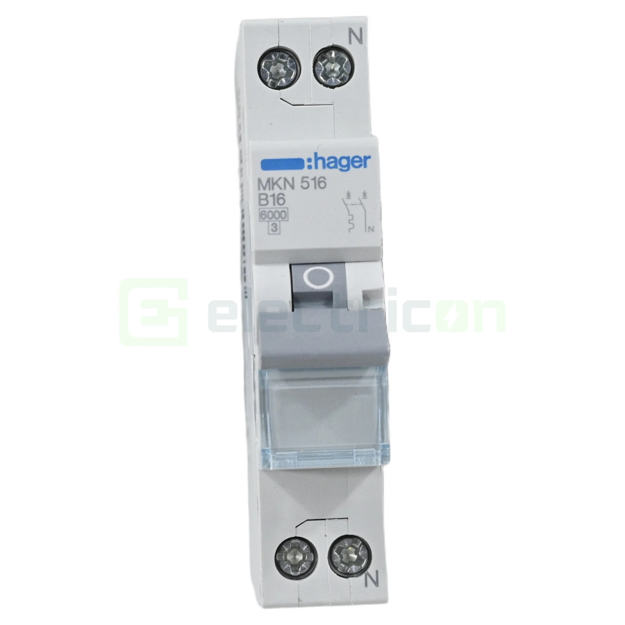 MCB - Siguranță automată - disjunctor - curba B 16A 6kA 1P+N 1M Hager MKN516