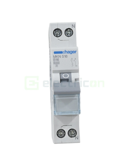 MCB - Siguranță automată - disjunctor - curba B 16A 6kA 1P+N 1M Hager MKN516