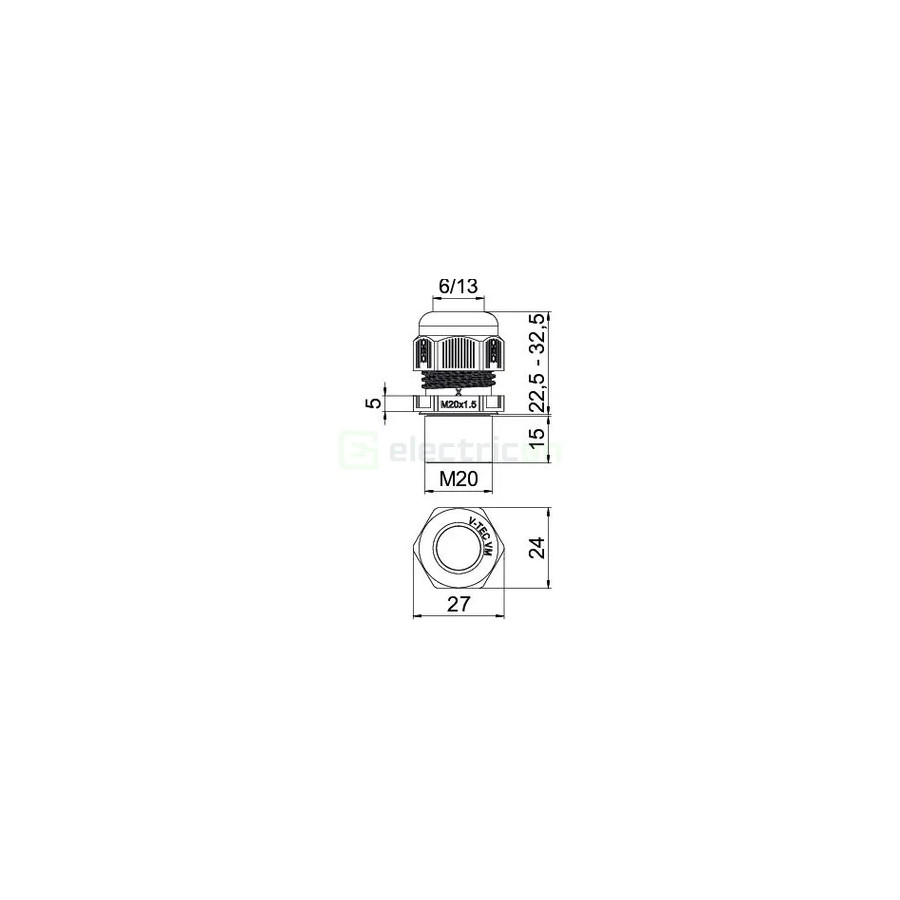 Presetupa, filet M20 x 1.5 , gri deschis, OBO Bettermann, 2022947