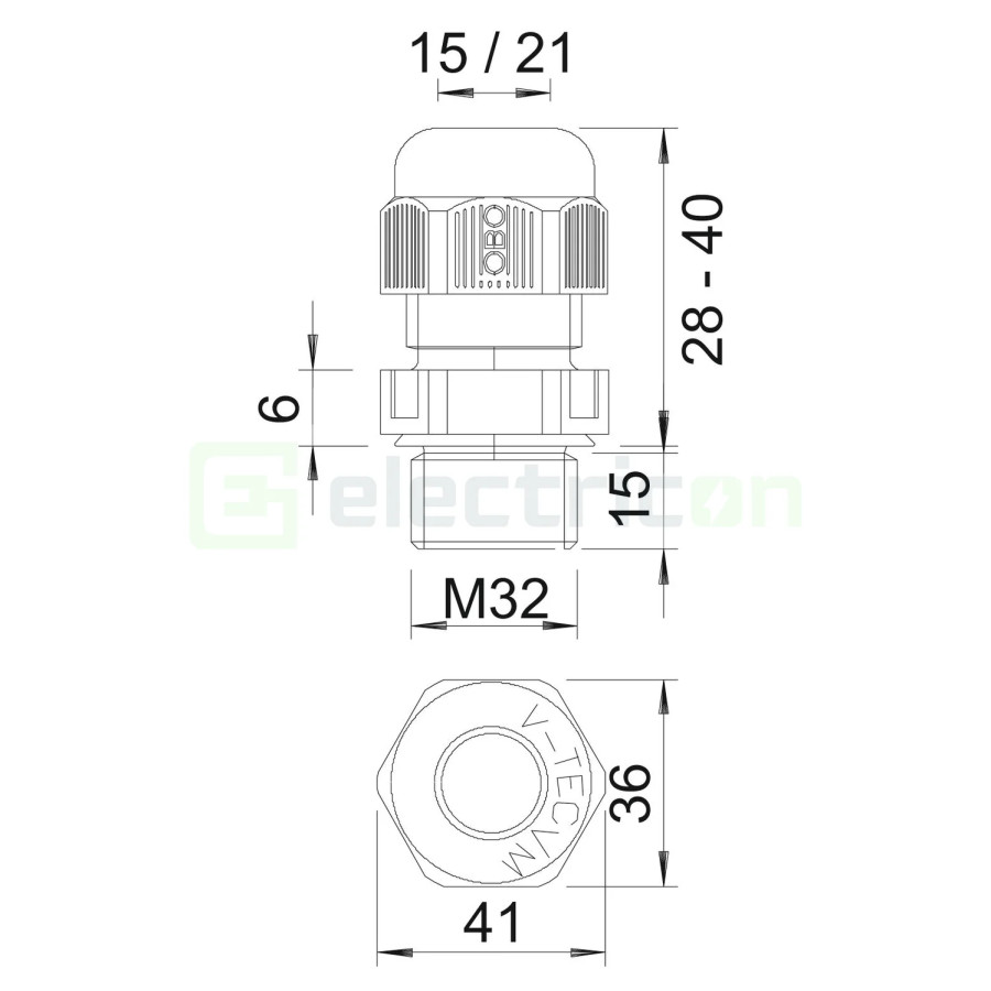Presetupa, filet M32 x 1.5 , gri deschis, OBO Bettermann, 2022951