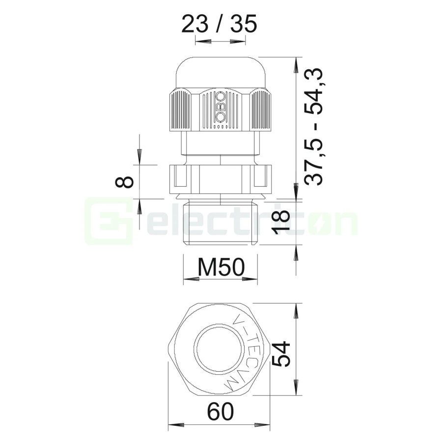 Presetupa, filet M50 x 1.5 , gri deschis, OBO Bettermann, 2022955
