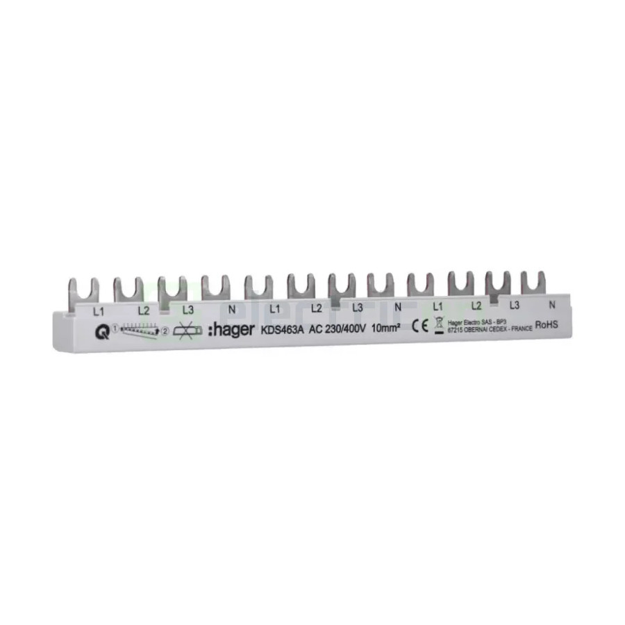 Bareta alimentare (busbar), 3P+N, tip furca, 12 module, 63A, Hager
