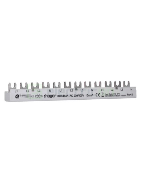 Bareta alimentare (busbar), 3P+N, tip furca, 12 module, 63A, Hager