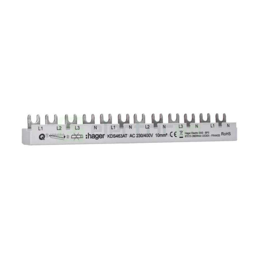 Bareta alimentare (busbar), 1x(3P+N)+ 4(1P+N), tip furca, 12 module, 63A, Hager