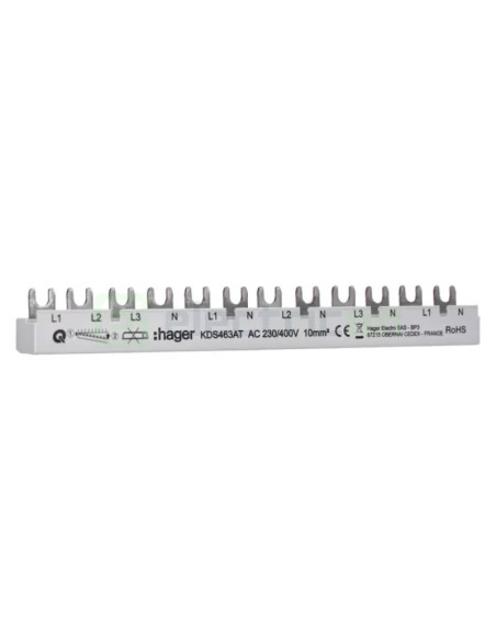 Bareta alimentare (busbar), 1x(3P+N)+ 4(1P+N), tip furca, 12 module, 63A, Hager