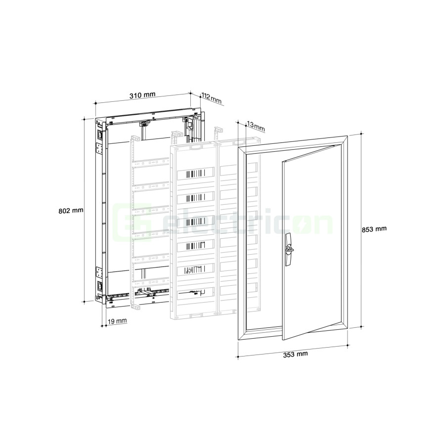Tablou electric metalic, 60 module, 5X12, incastrat, Univers, IP30, Hager, FWU51S - Electricon.ro