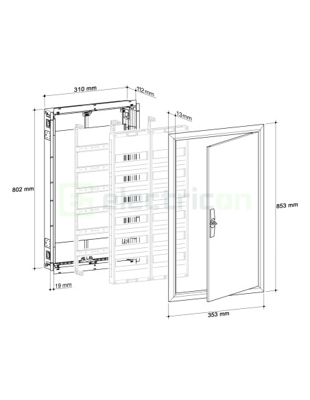 Tablou electric metalic, 60 module, 5X12, incastrat, Univers, IP30, Hager, FWU51S - Electricon.ro
