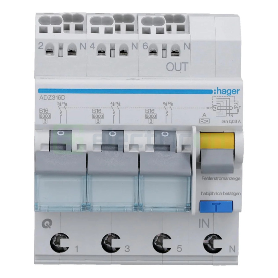 Disjunctor diferential 16A/30mA Hager - ADZ316D