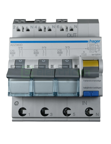 Disjunctor diferential 10A/30mA Hager - ADZ360D