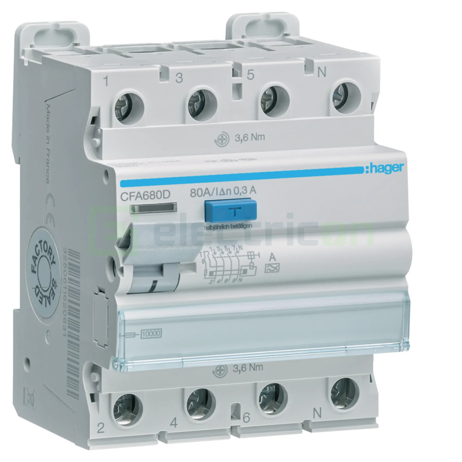Intreruptor RCCB 80A/300mA Hager - CFA680D
