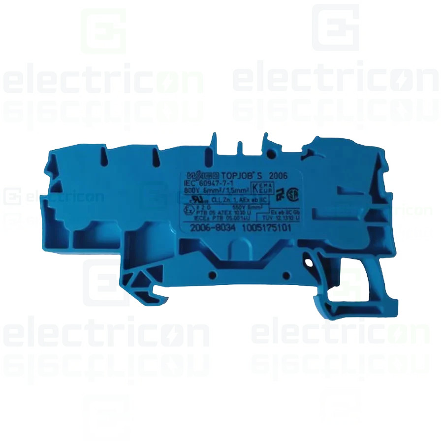 Conector Wago Clema sir derivatie 1×6 mmp, 6×1,5 mmp, albastru, cu capac, Wago, 2006-8034 – montaj rapid și sigur în aplicații e