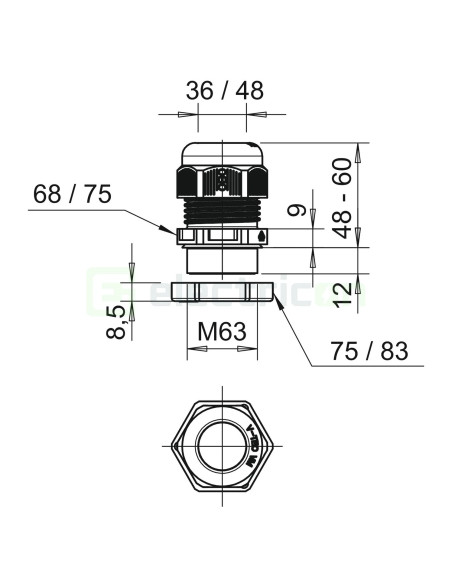 Presetupă, filet metric, set cu contrapiuliță, M63 x1.5, V-TEC VM63+ LGR, gri deschis, OBO Bettermann, 2022 776