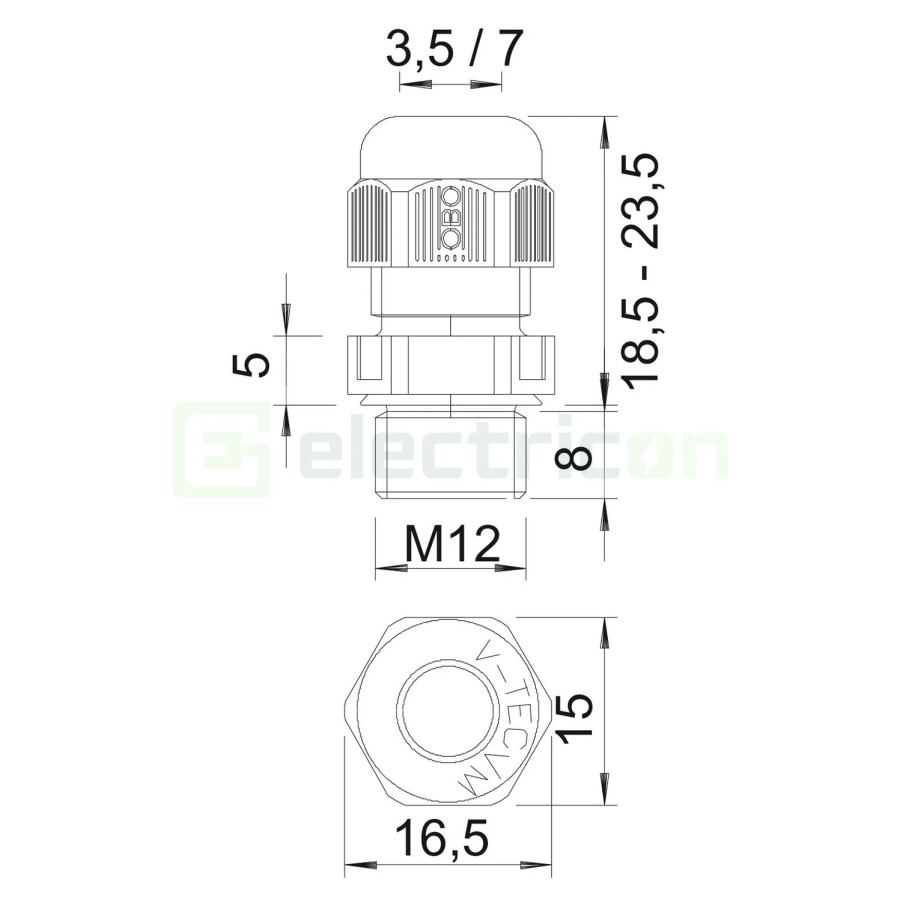 Presetupă, filet metric, set cu contrapiuliță, M12 x1.5, V-TEC VM12 LGR, gri deschis, OBO Bettermann, 2022 862