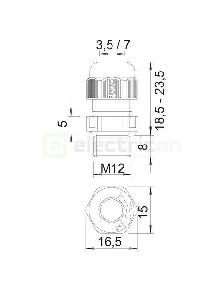 Presetupă, filet metric, set cu contrapiuliță, M12 x1.5, V-TEC VM12 LGR, gri deschis, OBO Bettermann, 2022 862
