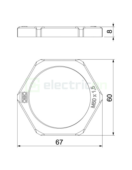 Contrapiuliță, filet metric, M50 x1.5, 116 M50 LGR PS, gri, OBO Bettermann, 2049 570