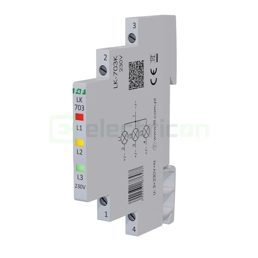 Indicator LED modular roșu/galben/verde Slim trifazic 230 V LK‑703K