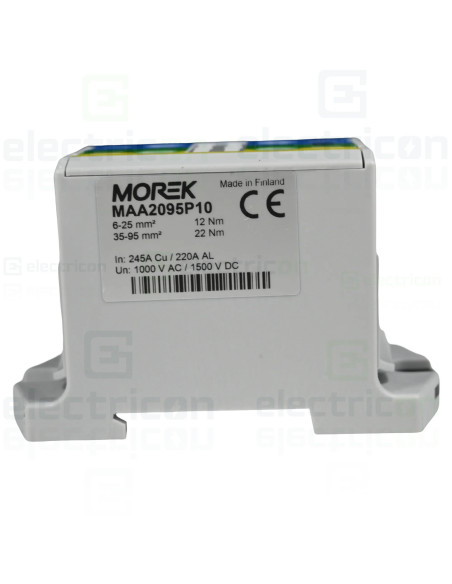 Clemă de derivație Clemă pe șină 2x95/2x95mm2 verde/galben/albastru Morek MAA2095P10 – montaj rapid și sigur în aplicații electr
