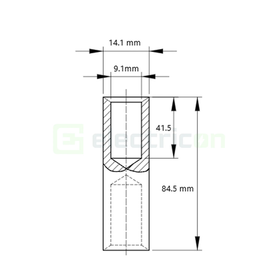 Mufă neizolată din aluminiu, 35mm², (d1 7,2mm, L 81mm), Tracon Electric. AT35