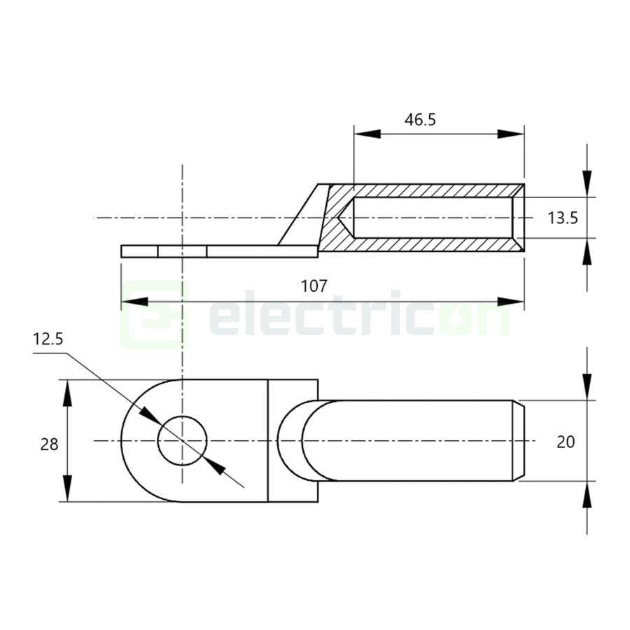 Papuc inelar neizolat cupru-aluminiu, 95mm², M12, (d1 13,5mm, d2 12,5mm), Tracon Electric, RA95-12