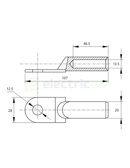 Papuc inelar neizolat cupru-aluminiu, 95mm², M12, (d1 13,5mm, d2 12,5mm), Tracon Electric, RA95-12