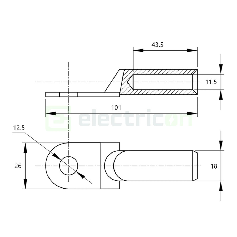 Papuc inelar neizolat cupru-aluminiu, 70mm², M12, (d1 11,5mm, d2 12,5mm), Tracon Electric, RA70-12