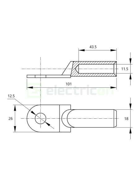 Papuc inelar neizolat cupru-aluminiu, 70mm², M12, (d1 11,5mm, d2 12,5mm), Tracon Electric, RA70-12