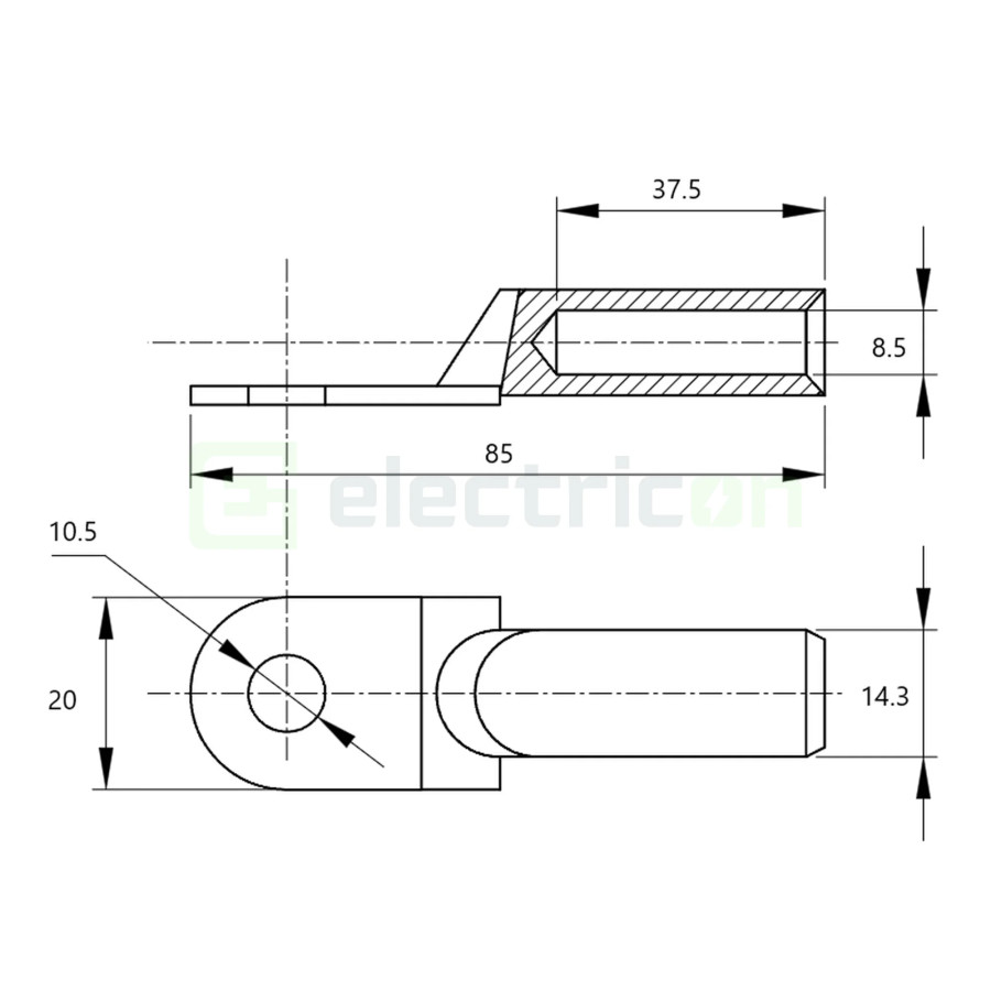 Papuc inelar neizolat cupru-aluminiu, 35mm², M10, (d1 8,5mm, d2 10,5mm), Tracon Electric, RA35-10