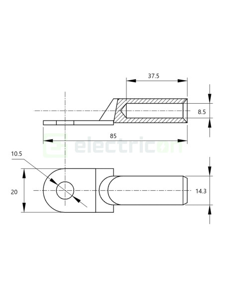 Papuc inelar neizolat cupru-aluminiu, 35mm², M10, (d1 8,5mm, d2 10,5mm), Tracon Electric, RA35-10