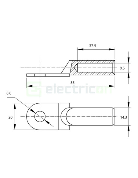 Papuc inelar neizolat cupru-aluminiu, 35mm², M8, (d1 8,5mm, d2 8,8mm), Tracon Electric, RA35-8