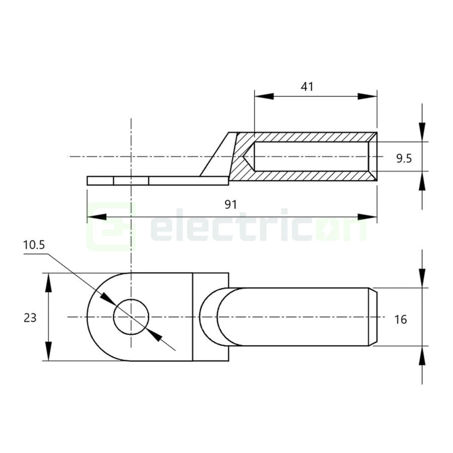 Papuc inelar neizolat cupru-aluminiu, 50mm², M10, (d1 8,5mm, d2 10,5mm), Tracon Electric, RA50-10