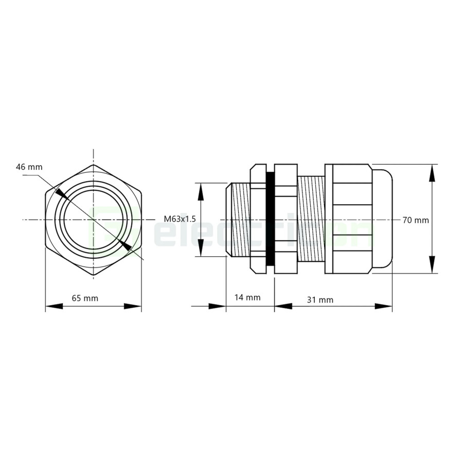 Presetupă metrică, metalică, IP66, 37-44mm, M63x1,5, Tracon Electric, MGF-63