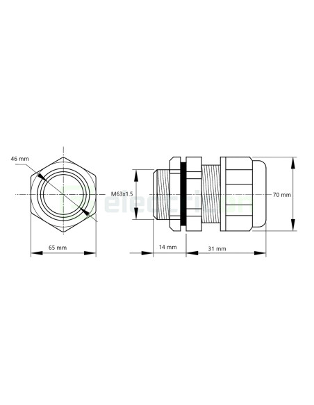 Presetupă metrică, metalică, IP66, 37-44mm, M63x1,5, Tracon Electric, MGF-63