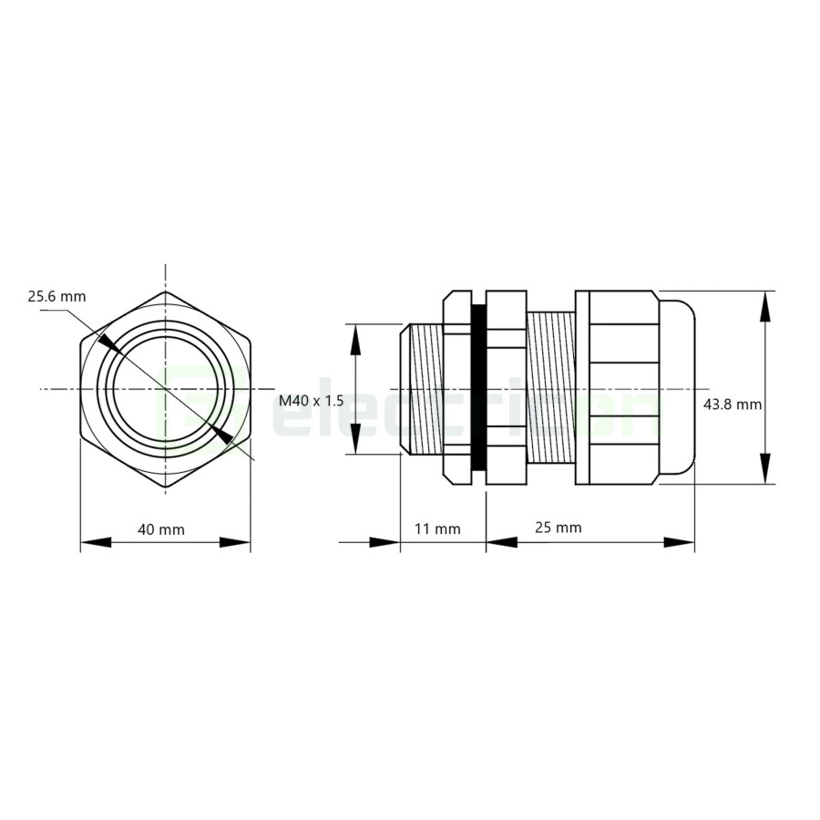 Presetupă metrică, metalică, IP66, 18-25mm, M40x1,5, Tracon Electric, MGF-40
