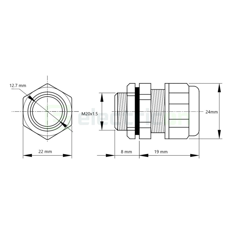 Presetupă metrică, metalică, IP66, 6-12mm, M20 x 1,5, Tracon Electric, MGF-20