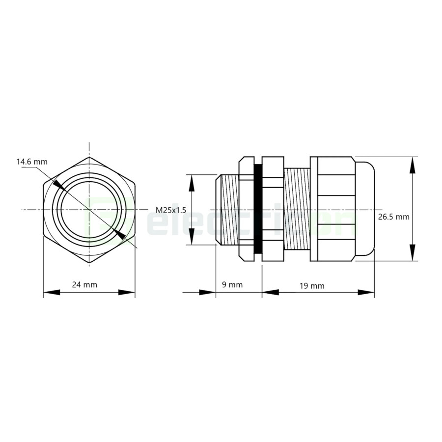Presetupă metrică, metalică, IP66, 8-14mm, M25x1,5, Tracon Electric, MGF-25