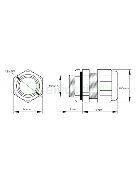 Presetupă metrică, metalică, IP66, 8-14mm, M25x1,5, Tracon Electric, MGF-25