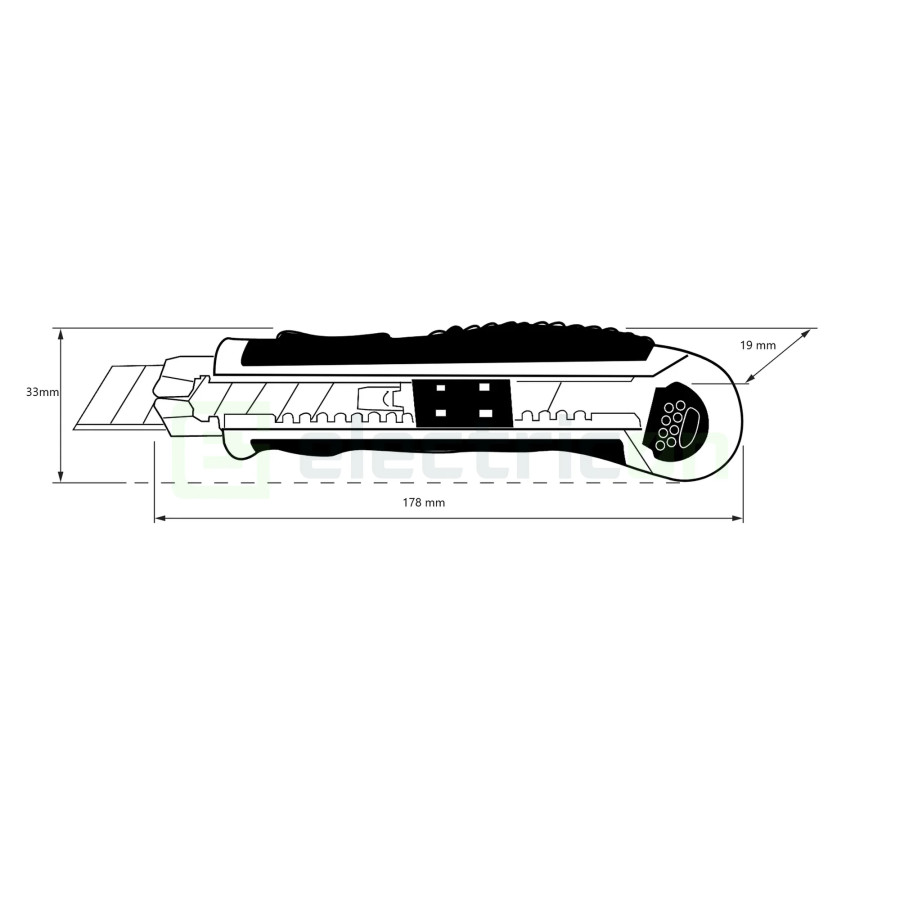 Cuţit cu lame, mâner aliaj zinc, lamă din oţel aliat SK4, L 178mm, D 33mm, W - 19mm, d 18mm, Tracon, UTILK02