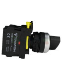 Intrerupator - Selector cu manetă - 2 poziții (1-2) 5A 230 V 1NO/1NC IP65 Tracon Electric NYK3-S21BK