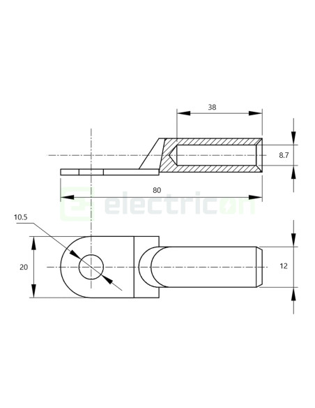 Papuc inelar neizolat, prelungit, din ţeavă de Cu stanat, 35mm², M10, (d1 8.7mm, d2 10.5mm), Tracon Electric, SZ-CLSN35
