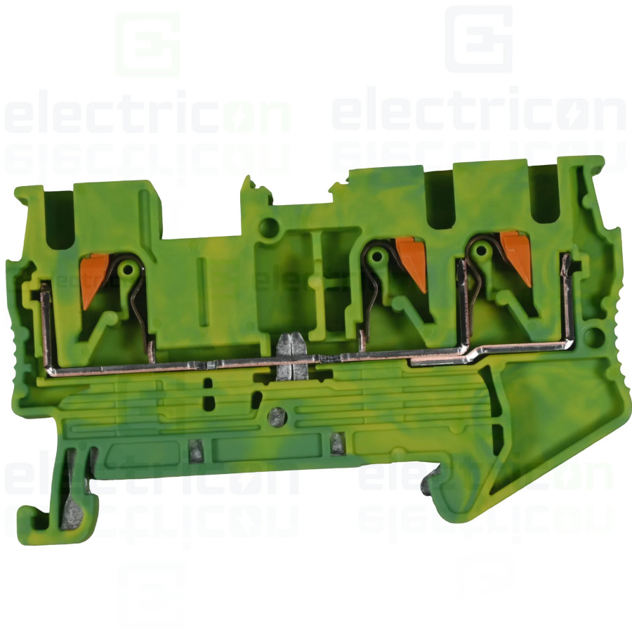 Clemă de derivație 5mm² Clema șir, împământare, 3 conexiuni, 2.5mm², galben-verde, PT 2,5-TWIN-PE, Phoenix Contact, 3209565 – mo