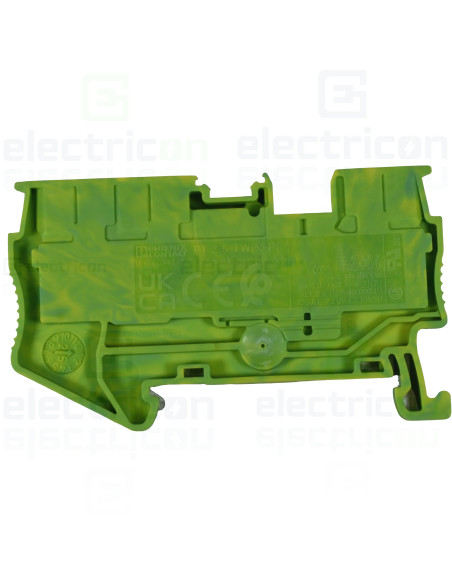 Clemă de derivație 5mm² Clema șir, împământare, 3 conexiuni, 2.5mm², galben-verde, PT 2,5-TWIN-PE, Phoenix Contact, 3209565 – mo