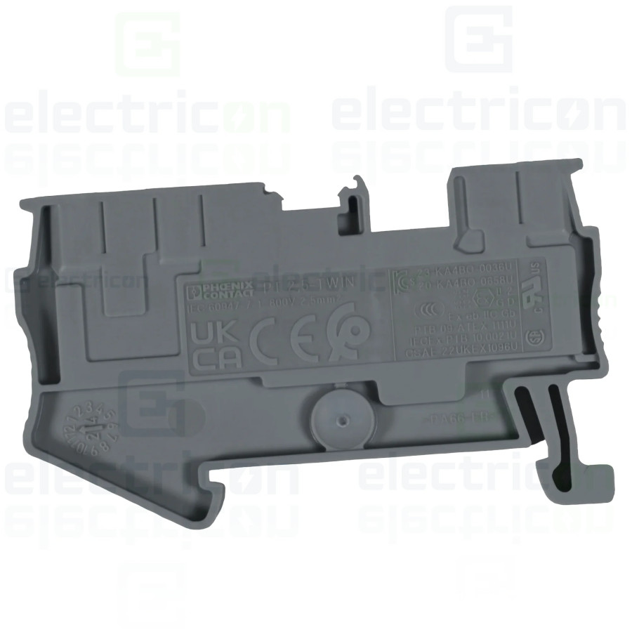 Clemă de derivație Clema șir, 3 conexiuni, 2.5mm2, gri, PT 2,5-TWIN, Phoenix Contact, 3209549 – montaj rapid și sigur în aplicaț