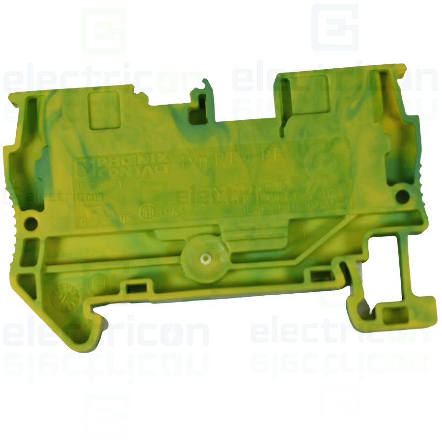 Clemă de derivație Clema șir, împământare, 2 conexiuni, 4mm2, galben-verde, PT 4-PE Phoenix Contact, 3211766 – montaj rapid și s