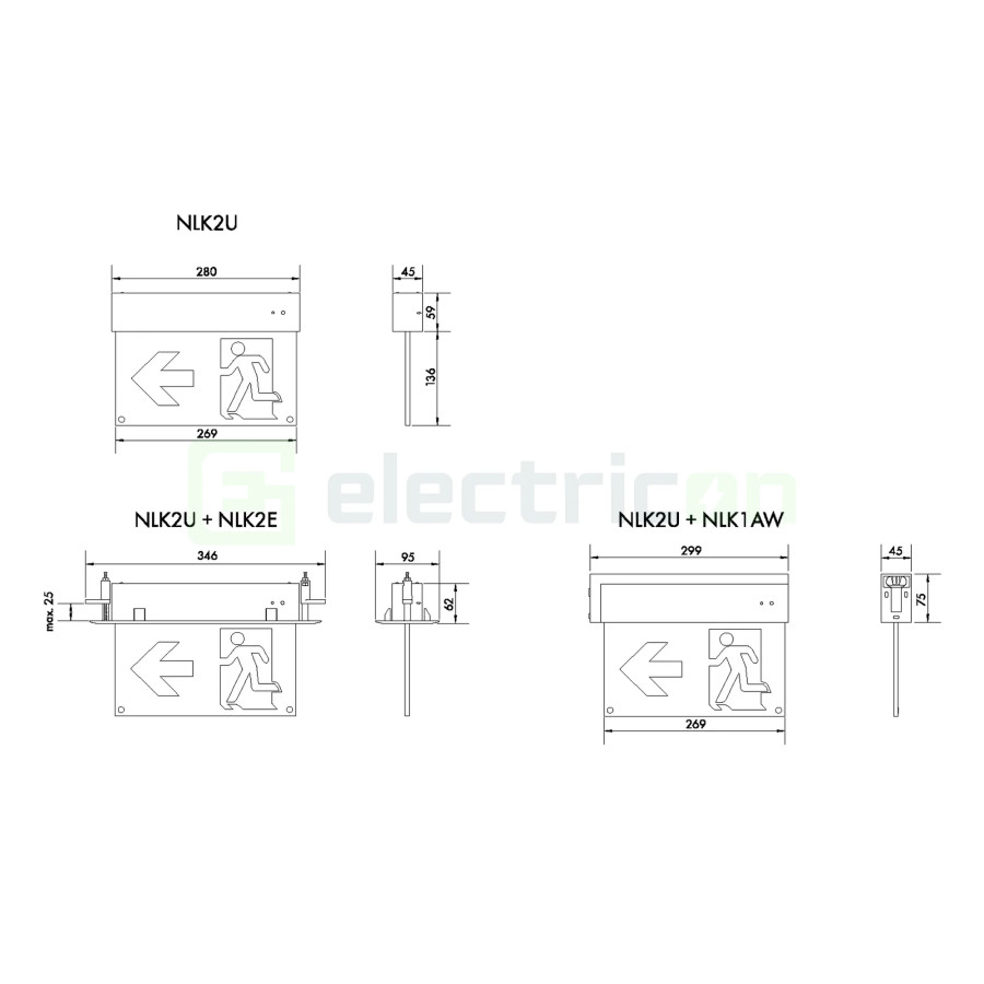 Corp iluminat siguranță (tip EXIT) K2, LED4, 2W 230V AC/DC, montaj universal, IP44, Schrack, NLK2U009