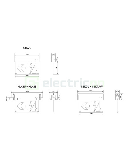 Corp iluminat siguranță (tip EXIT) K2, LED4, 2W 230V AC/DC, montaj universal, IP44, Schrack, NLK2U009