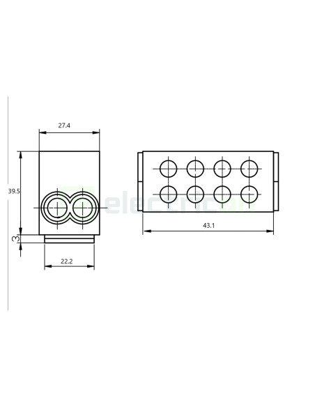 Clemă de derivație Clema derivatie, fixare pe sina, gri FLE-25 2×25mm2 / 2×25mm2, 400VAC, 101A Tracon Electric, FLE-25 – montaj 